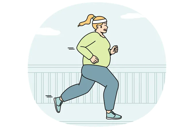 Mujer gorda hace cardio al aire libre para quemar calorías  Ilustración