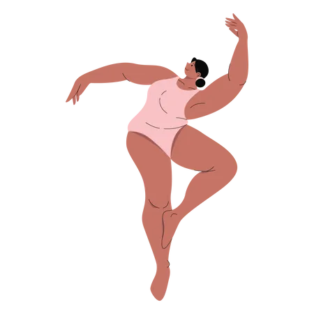 Mujer gordita vistiendo mono bailando ballet  Ilustración