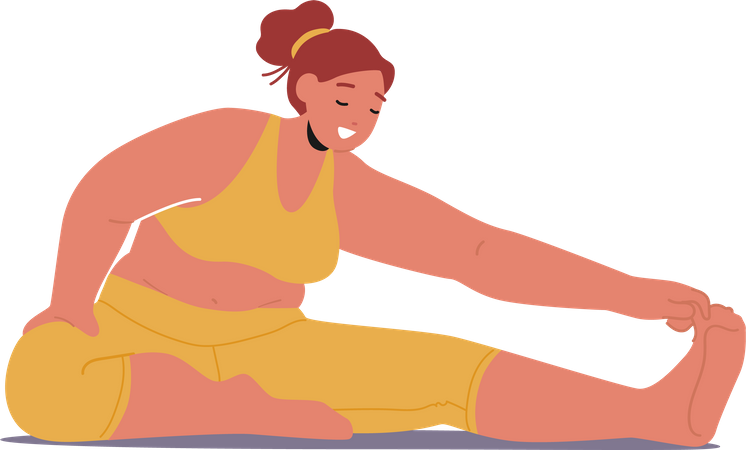 Mujer Gordita Practica Yoga  Ilustración