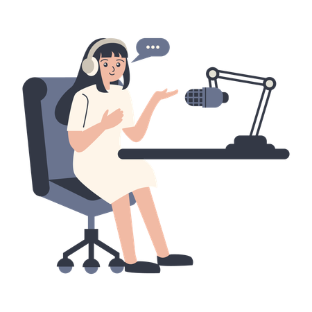 Mujer grabando podcast  Ilustración