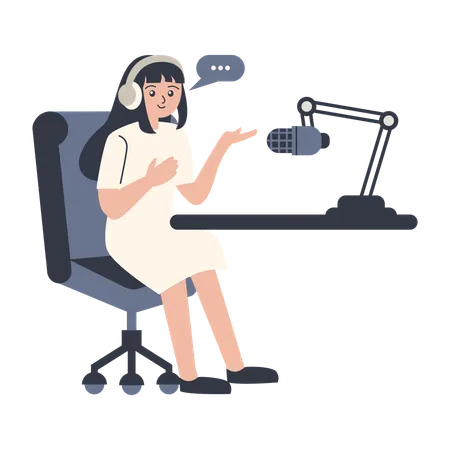 Mujer grabando podcast  Ilustración