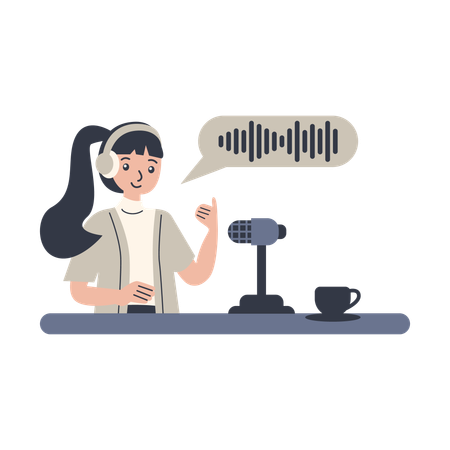 Mujer grabando podcast  Ilustración