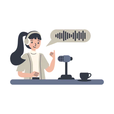 Mujer grabando podcast  Ilustración