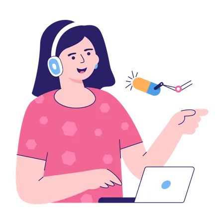 Mujer grabando podcast  Ilustración