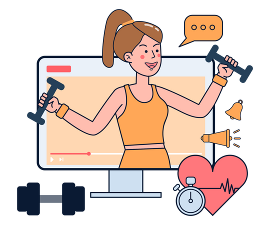 Mujer grabando vídeo de ejercicio de gimnasio  Ilustración