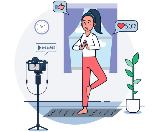 Mujer grabando vídeo de yoga  Ilustración