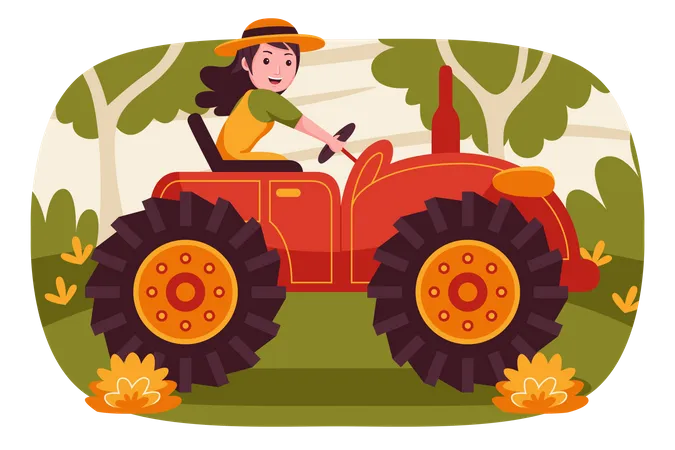 La agricultora conduciendo el tractor  Ilustración