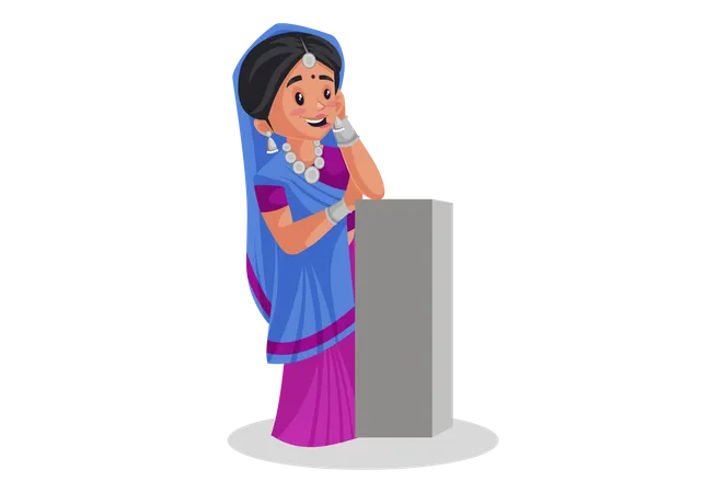 La mujer gujarati está parada con un poste  Ilustración