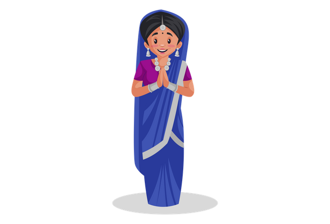 Mujer india gujarati parada en pose de bienvenida  Ilustración