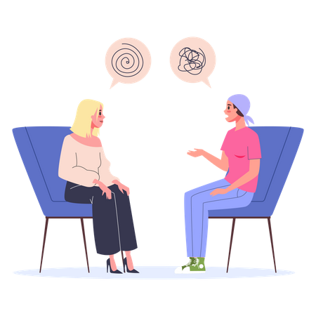 Mujer hablando con psicólogo  Ilustración