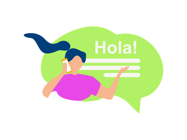 Mujer hablando hola en español  Ilustración