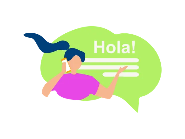Mujer hablando hola en español  Ilustración