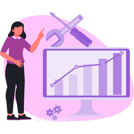 Mujer hablando sobre la configuración de herramientas  Illustration