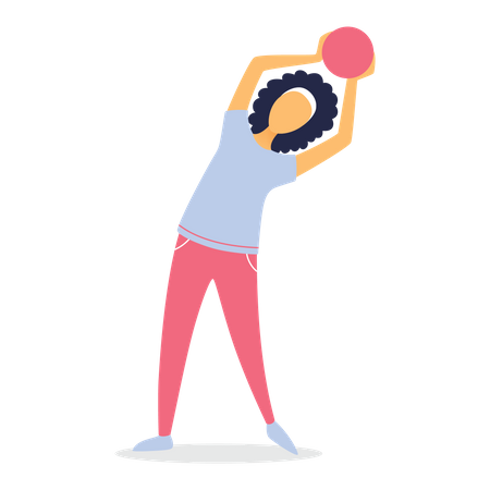 La mujer hace ejercicio con pelota de peso  Ilustración