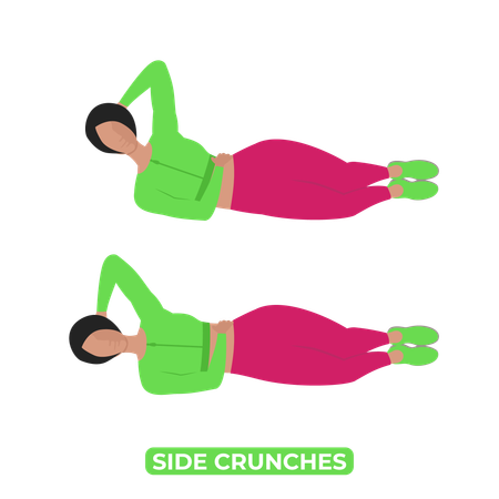 Mujer haciendo abdominales laterales  Ilustración