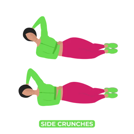 Mujer haciendo abdominales laterales  Ilustración