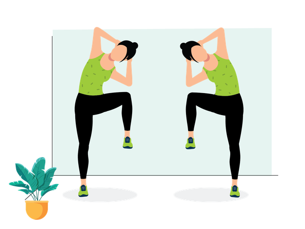 Mujer haciendo abdominales laterales de pie  Illustration