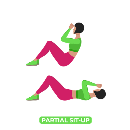 Mujer haciendo abdominales parciales  Ilustración