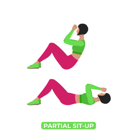 Mujer haciendo abdominales parciales  Ilustración