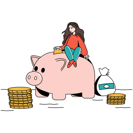 Mujer haciendo ahorros  Ilustración