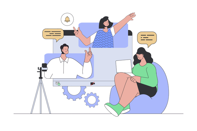 Mujer haciendo amigos en línea  Ilustración