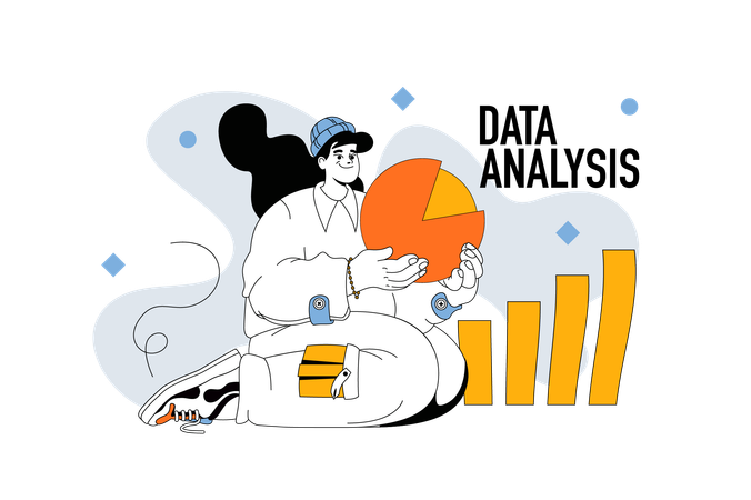 Mujer haciendo análisis de datos  Ilustración