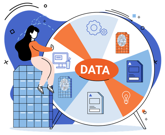 Mujer haciendo análisis de big data  Ilustración