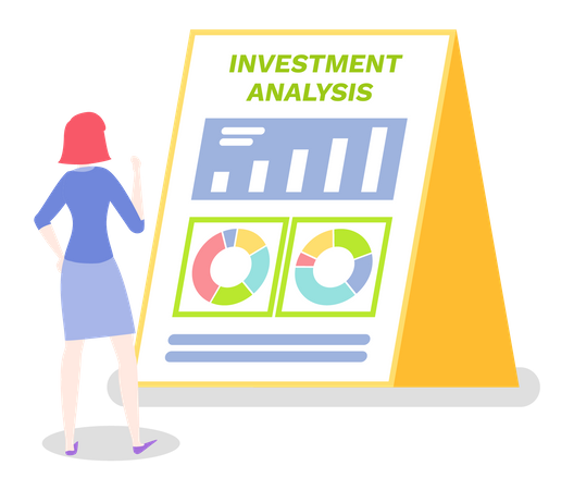 Mujer haciendo análisis de inversiones  Ilustración