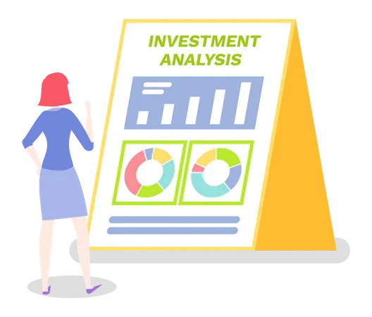 Mujer haciendo análisis de inversiones  Ilustración