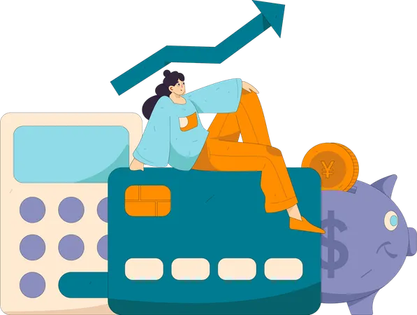 Mujer haciendo análisis financiero  Ilustración