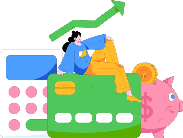 Mujer haciendo análisis financiero  Ilustración