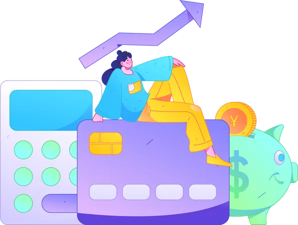 Mujer haciendo análisis financiero  Ilustración