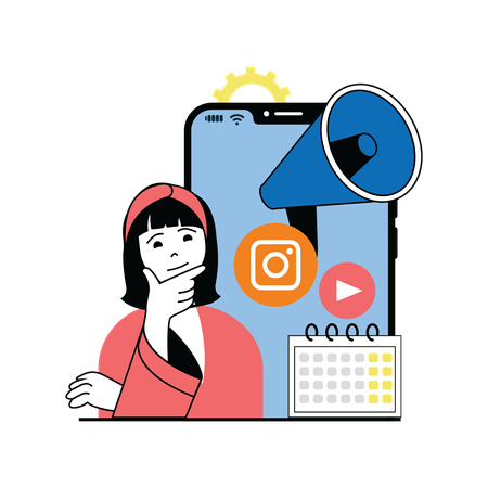 Mujer haciendo anuncio en redes sociales  Ilustración