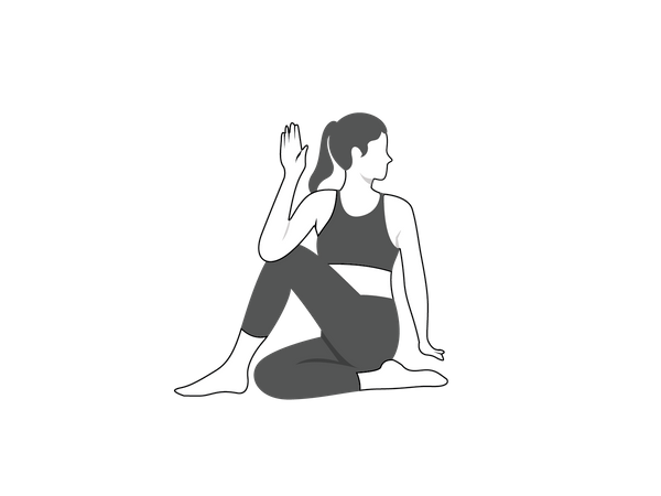 Mujer haciendo Ardha Matsyendrasana  Ilustración