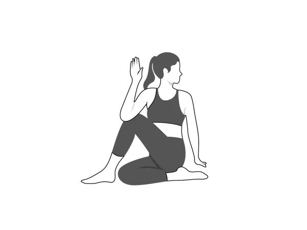 Mujer haciendo Ardha Matsyendrasana  Ilustración