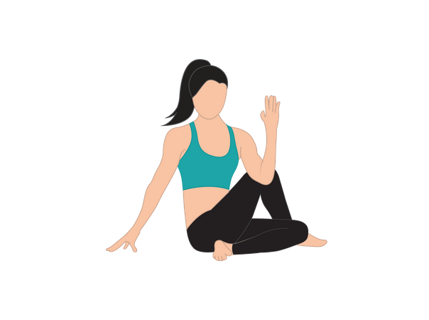 Mujer haciendo Ardha Matsyendrasana  Ilustración