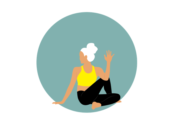 Mujer haciendo Ardha Matsyendrasana  Ilustración