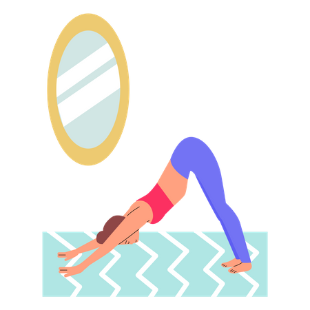 Mujer haciendo asanas de yoga en casa  Ilustración