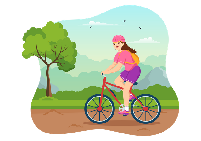 Mujer haciendo ciclismo de montaña  Ilustración