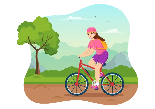 Mujer haciendo ciclismo de montaña  Ilustración