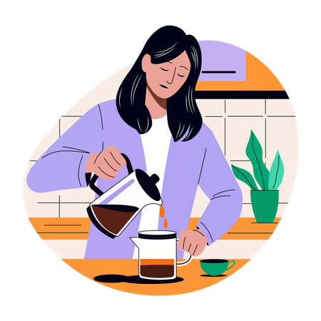 Mujer haciendo cafe  Ilustración