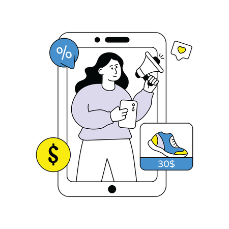 Mujer haciendo campaña publicitaria  Ilustración