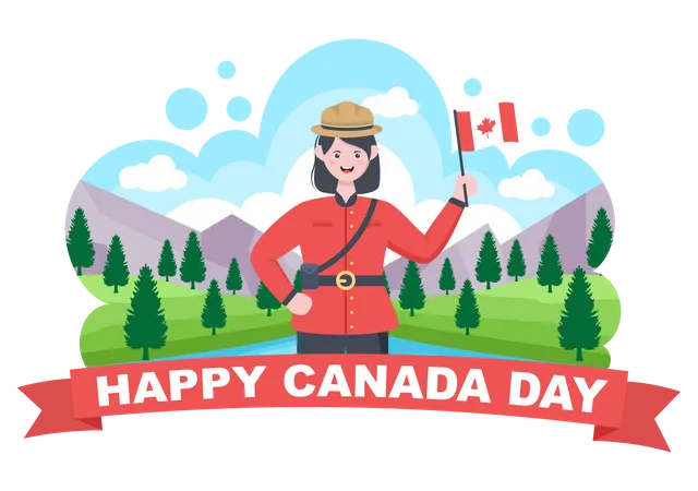 Mujer haciendo celebración del Día de Canadá  Ilustración