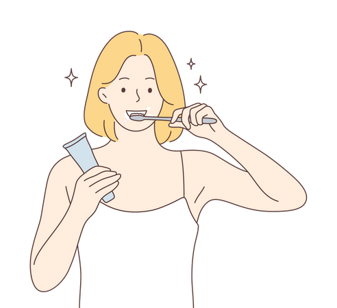 Mujer haciendo cepillo de dientes  Ilustración