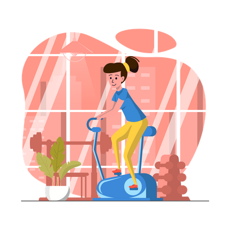 Mujer haciendo ciclismo en el gimnasio  Illustration