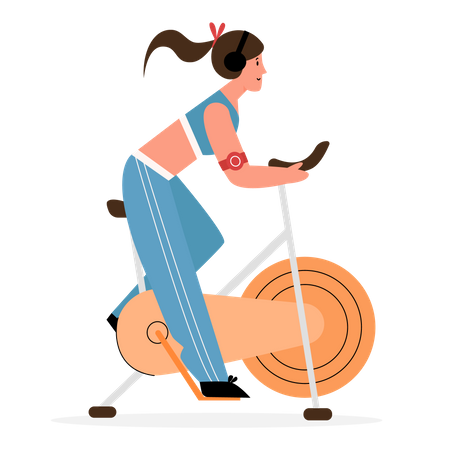Mujer haciendo ciclismo en el gimnasio  Ilustración