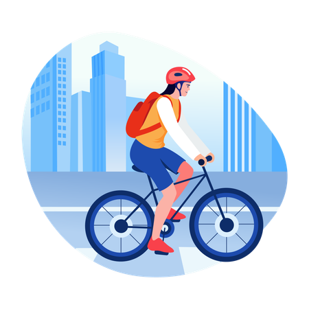 Mujer haciendo ciclismo en la ciudad  Ilustración