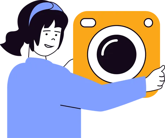 Mujer haciendo clic en fotografías durante un viaje  Ilustración