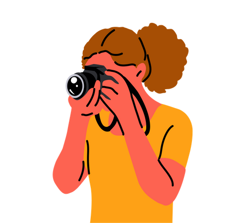 Mujer haciendo clic en fotografía usando cámara  Ilustración
