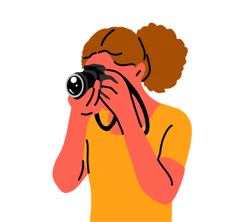 Mujer haciendo clic en fotografía usando cámara  Ilustración
